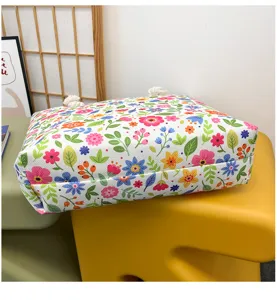Borsa shopper in tela a fiori colorati, grande borsa a tracolla casual per spiaggia e uso quotidiano.