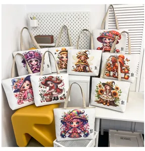Borsa shopper in tela con ragazza anime di cartone carina borsa a spalla casual