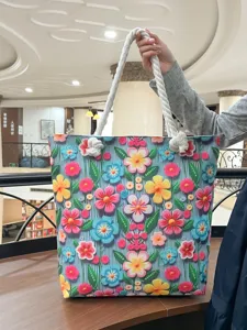 Borsa Tote in Tela a Fiori Grande Capacità Casual Spiaggia Borsa a Tracolla