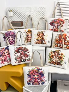 Borsa tote in tela con stampa di ragazze di cartoni animati, borsa da spiaggia casual