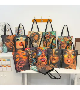 Canvas Tragetasche mit stilvollem Kunstporträt Druck, lässige Umhängetasche für Alltag.