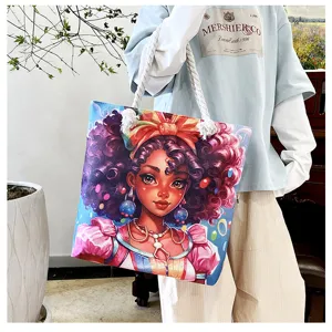Segeltuchtasche mit lebendiger afrikanisch-amerikanischer Cartoon-Kunst und Seilgriffen.
