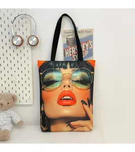 Segeltuchtasche mit stilvollem Pop-Art-Frauengesicht-Druck, lässige Umhängetasche für den Alltag