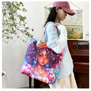 Leinwand Schultertasche mit künstlerischem afrikanischem Frauen Grafikdruck, lässige Handtasche.