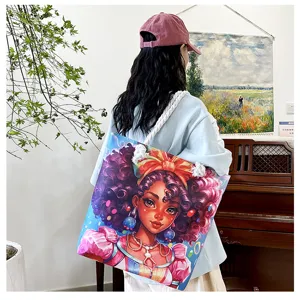 Stilvolle Segeltuch Schultertasche mit buntem afrikanischem Mädchen Kunstdruck, Alltag.
