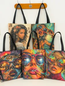 Modische Canvas Tragetasche mit künstlerischem Grafikprint, lässige Umhängetasche für Damen.