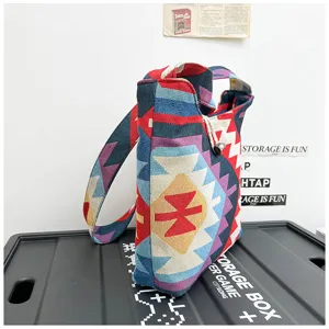 Ethnic style woven geometric crossbody saddle bag, casual hobo shoulder bag for women.