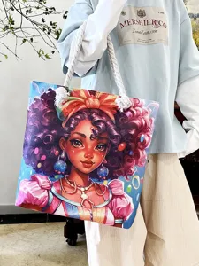 Künstlerische Leinwand Umhängetasche Für Frauen Afrikanische Cartoon Gesicht Drucken Große Handtasche Schule Messenger Crossbody Tasche