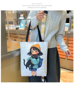 Freizeit-Segeltuchtasche mit niedlichem Anime-Mädchen-Print, groß und langlebig für den Alltag.