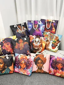 Stylische Canvas Tragetasche mit schwarzem Frauen Kunstprint, große Schultertasche Damen.
