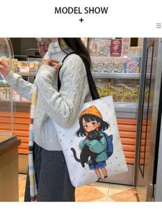 Koreanischer Stil Cartoon Segeltuch Tragetasche Freizeit Schultertasche grosse Einkauftasche.