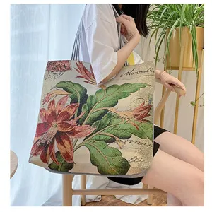 Vintage Blumen Leinen Umhängetasche lässige ethnische Tragetasche große Kapazität Detail Ansicht