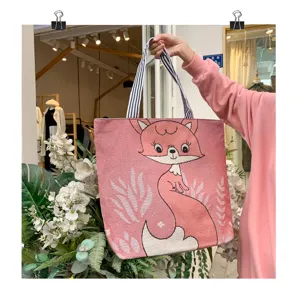 Borsa a tracolla in tela rosa con motivo di volpe e manici comodi per donne.