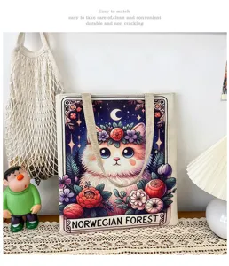 Leinwand Tragetasche für Damen, süße Katzen Blumen Druck Schulter Einkaufstasche, Freizeit.