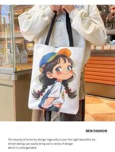 Niedliche Cartoon Mädchen Druck Canvas Tasche, lässige Schulter Einkaufstasche für Damen.