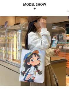 Koreanischer Stil Cartoon Canvas Schultertasche mit niedlichem Anime Mädchen Druck große Kapazität
