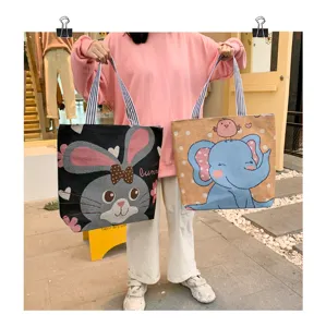 Borsa tote in tela cartone animato simpatico coniglio elefante tracolla capiente