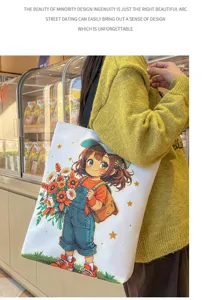 Borsa shopper in tela stile coreano borsa a tracolla casual con stampa di ragazza anime carina