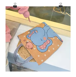 Borsa tote in tela lavorata a maglia carina con motivo elefante, grande borsa a tracolla.