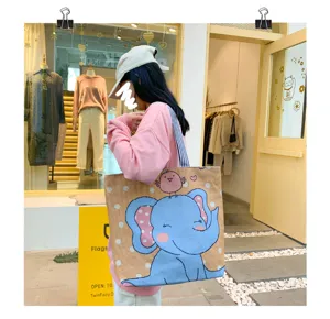 Borsa a tracolla casual in tela lavorata a maglia con elefante, grande shopper giornaliera.