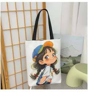 Lässige süße Anime-Mädchen-Print-Leinwand-Tragetasche, große Schulter-Einkaufstasche für Studenten.