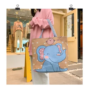 Borsa a tracolla in tela lavorata a maglia per donna, shopper casual da studente con motivo elefante.