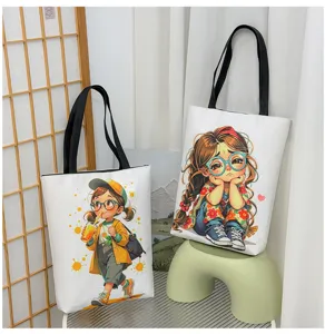 Lässige Cartoon-Druck Canvas-Tragetasche, große Schultertasche für den täglichen Einkauf.