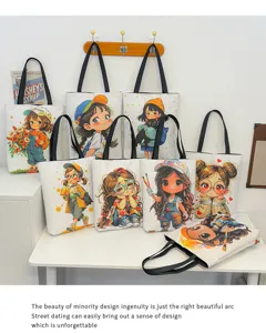 Lässige Studenten Schultertasche aus Segeltuch großer Shopper süßes Cartoon Mädchen
