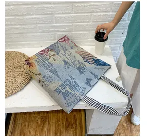 Vintage New York City printed canvas tote bag, casual retro shoulder shopping bag for women.