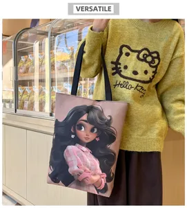 Canvas tote bag large capacity shoulder shopping bag for women aesthetic graphic print