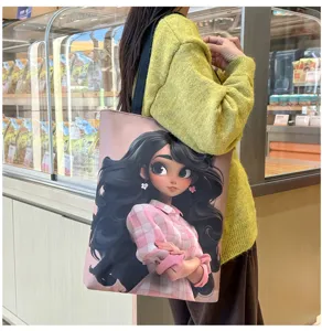 Canvas tote bag featuring a stylish black woman graphic print, ideal for casual daily shopping use.