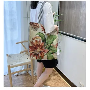 Böhmische Retro-Blumen-Leinentasche Detailansicht, ethnischer Stil Umhängetasche für Damen.