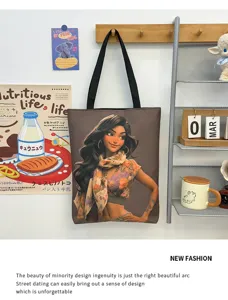 Canvas tote bag with artistic black woman illustration, large capacity shoulder bag for daily use.