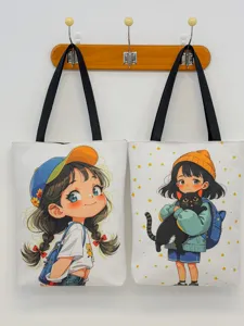 Niedlicher Cartoon bedruckter Canvas Tragetasche lässige Umhängetasche für Damen und Studenten.