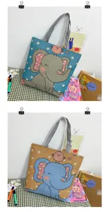 Borsa a tracolla in tela con elefante di cartone animato, borsa casual per studenti.