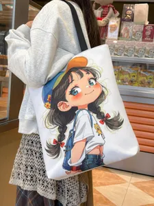 Borsa shopper in tela stile coreano da studente casual borsa a spalla con stampa carina.