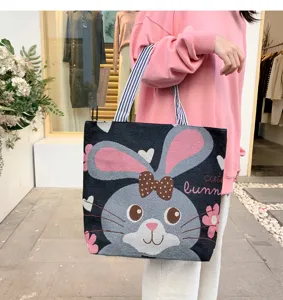 Borsa shopper in tela con motivo di coniglio, borsa a spalla carina per donna e ragazze.