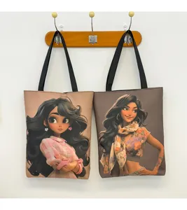 Canvas tote bag large capacity shoulder shopping bag with fashion cartoon character print design