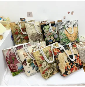 Sac cabas fourre-tout vintage en toile décontracté sac à épaule grande capacité floral