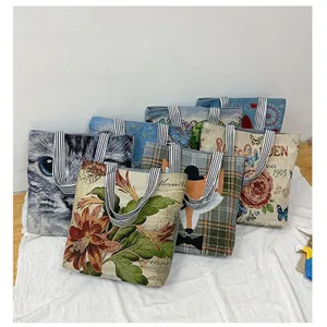 Vintage Blumen und Tierdruck Canvas Tote Bag, lässige Leinen Schultertasche für Damen.