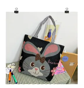 Borsa shopper in tela con coniglietto carino stile coreano casual borsa a tracolla studenti.