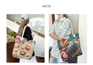 Bolso tote de lona con flores étnicas, bolso de hombro vintage de gran capacidad para uso diario.