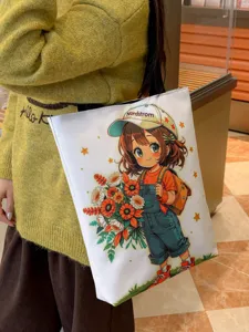 Grosse Kapazitaet Segeltuch Tragetasche mit suessem Cartoon Maedchen Druck fuer Damen.