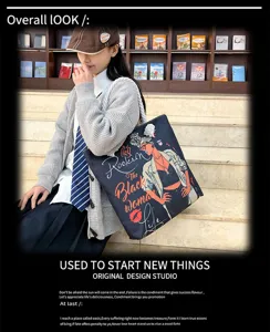 Τσάντα shopper από καμβά με κομψή γραφική εκτύπωση μαύρης γυναίκας και χωρητικότητα.