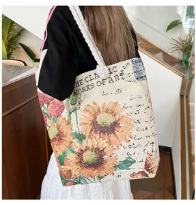 Bolso de hombro de lona de moda gran capacidad casual étnico estampado floral bolso de mujer