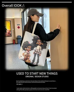 Casual καμβά τσanta tote με δημιουργική στάμπα κινουμένων σχεδίων, ανθεκτική τσάντα.