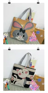 Borsa tote in tela casual borsa a tracolla ricamata con cartoni animati per ragazze
