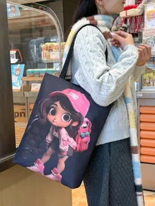 Artistic National Style Oxford Fabric Shoulder Bag Large Capacity Printed Character Graffiti Tote Shopping Bag For Student Women