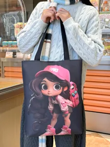 New canvas shoulder bag large capacity shopping bag student tote bag cute cartoon girl print