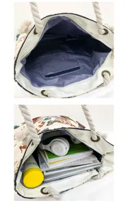 Sac cabas en toile sac à grande capacité jacquard poignée en corde de coton décontracté